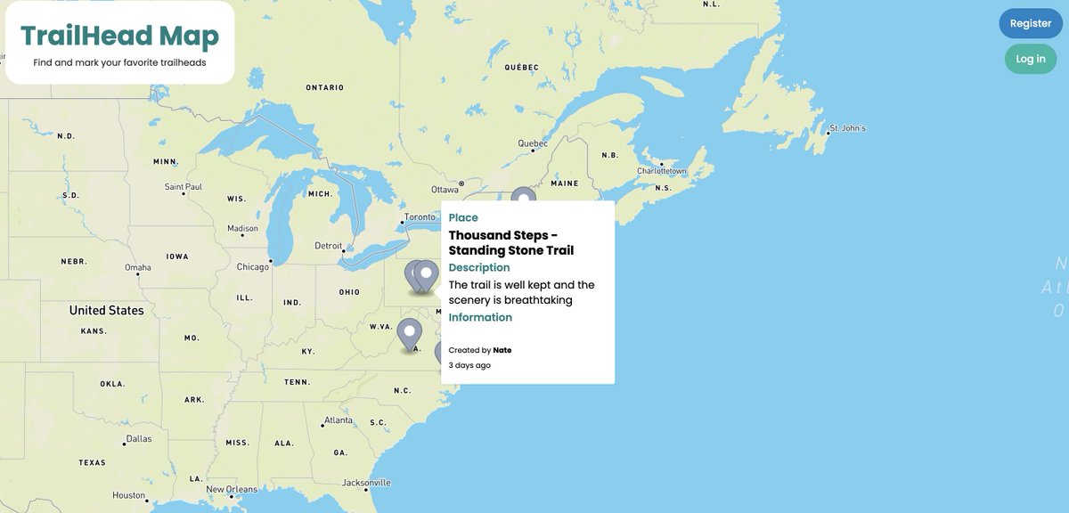 Building this MERN app has been quite the challenge but I'm very happy with how it has turned out! Users can register an account to add trail head markers to the map