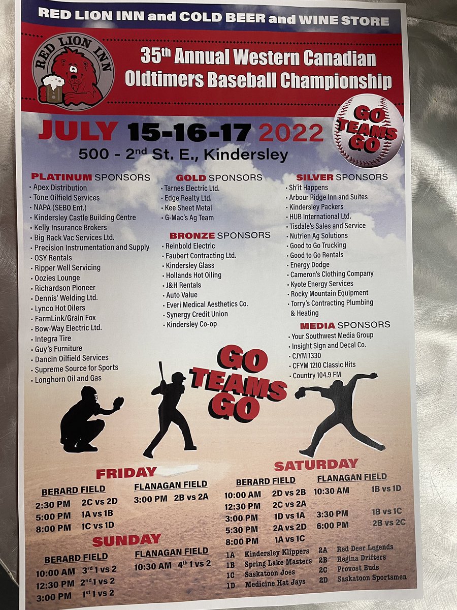 Klippers are hosting the 35th annual Western Canadian Championship.  First game starts this Friday, July 15th @ 2:30 pm.