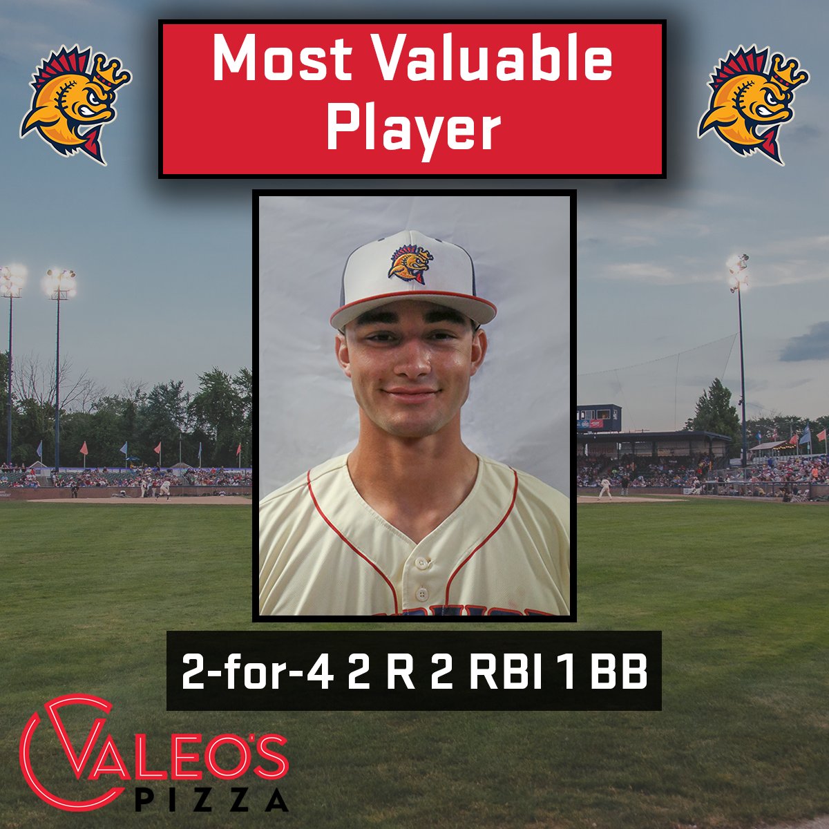 Josh Leslie was VERY VALUABLE tonight. He is our <a href="/ValeosPizza/">Valeo's Pizza</a> MVP! ⚾️🔴🟡 #KingSizeFun