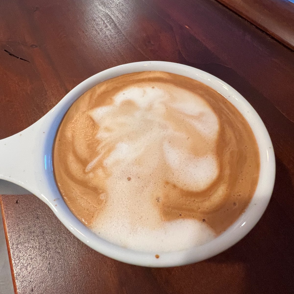 Audiotinker's tweet photo. I asked my dad to do the latte art and somehow he made a chicken George Washington which is way cooler than anything I could have done 😂🤣 https://t.co/NCYtHjmdcR
