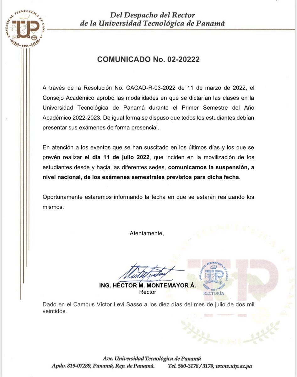 Atención estudiantes: Información sobre exámenes. #UTP