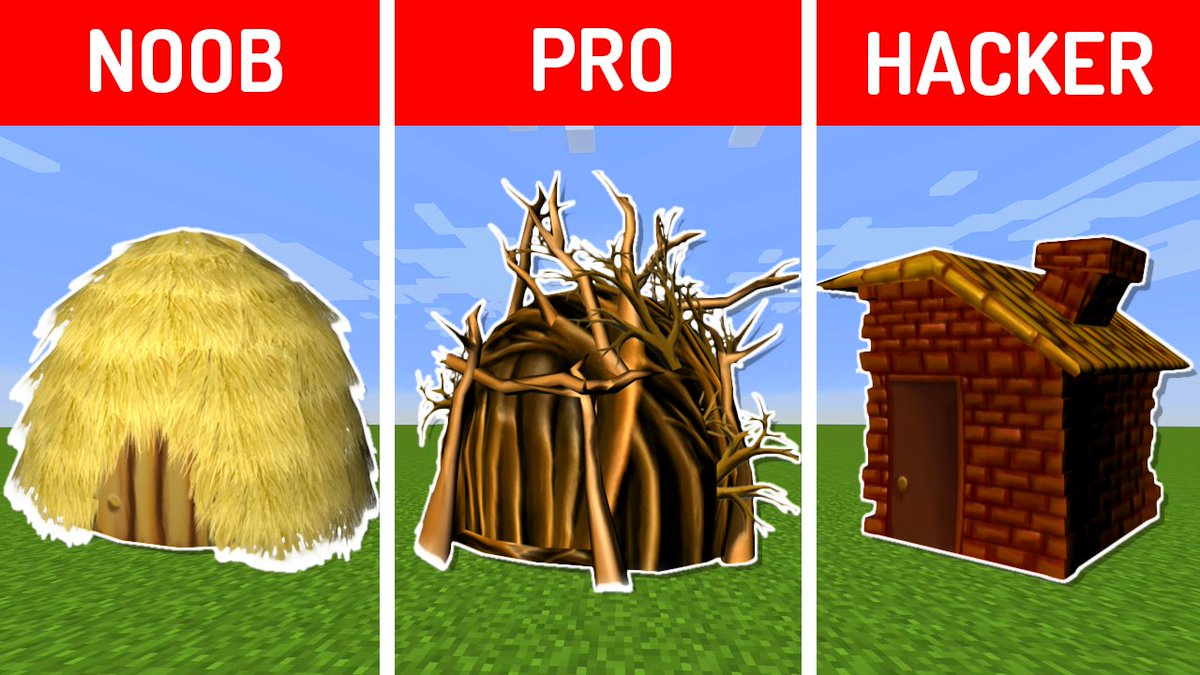 hunter_hhhh's tweet photo. "noob vs pro vs hacker but it's the story of the three little pigs" is the funniest idea i've had all day https://t.co/1JKCCc2HqY