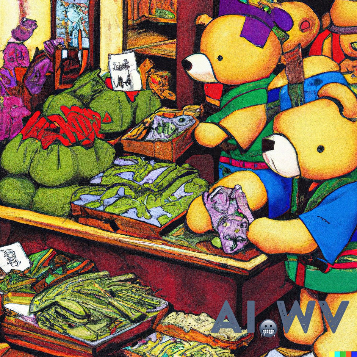 •japanese shopping teddies •
Year 1, day 157

#aiartcomm #aiart #aiartcommunity #aiartists #aiartist #ainfts #ainft #ai #generativeartist #aiwonderverse #aiwv #dalle2