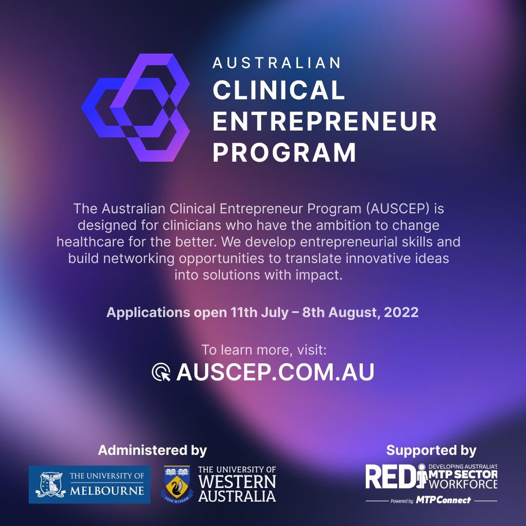 It’s finally here! Have an innovative idea that can change healthcare for the better? Applications for the #Australian #Clinical #Entrepreneur #Program are open! Check out the website: auscep.com.au To find out more, sign up for the webinars on 19th & 26th July!