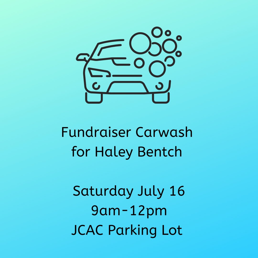 JCAC_Counseling's tweet photo. This Saturday is the car wash fundraiser for JCAC grad, Haley Bentch (Duncan). The funds raised will help her and her family with medical expenses due to a recent and sudden diagnosis. 

Stop by the JCAC parking lot from 9am-12pm this Saturday, July 16, to show your support! https://t.co/8INiAYyATs