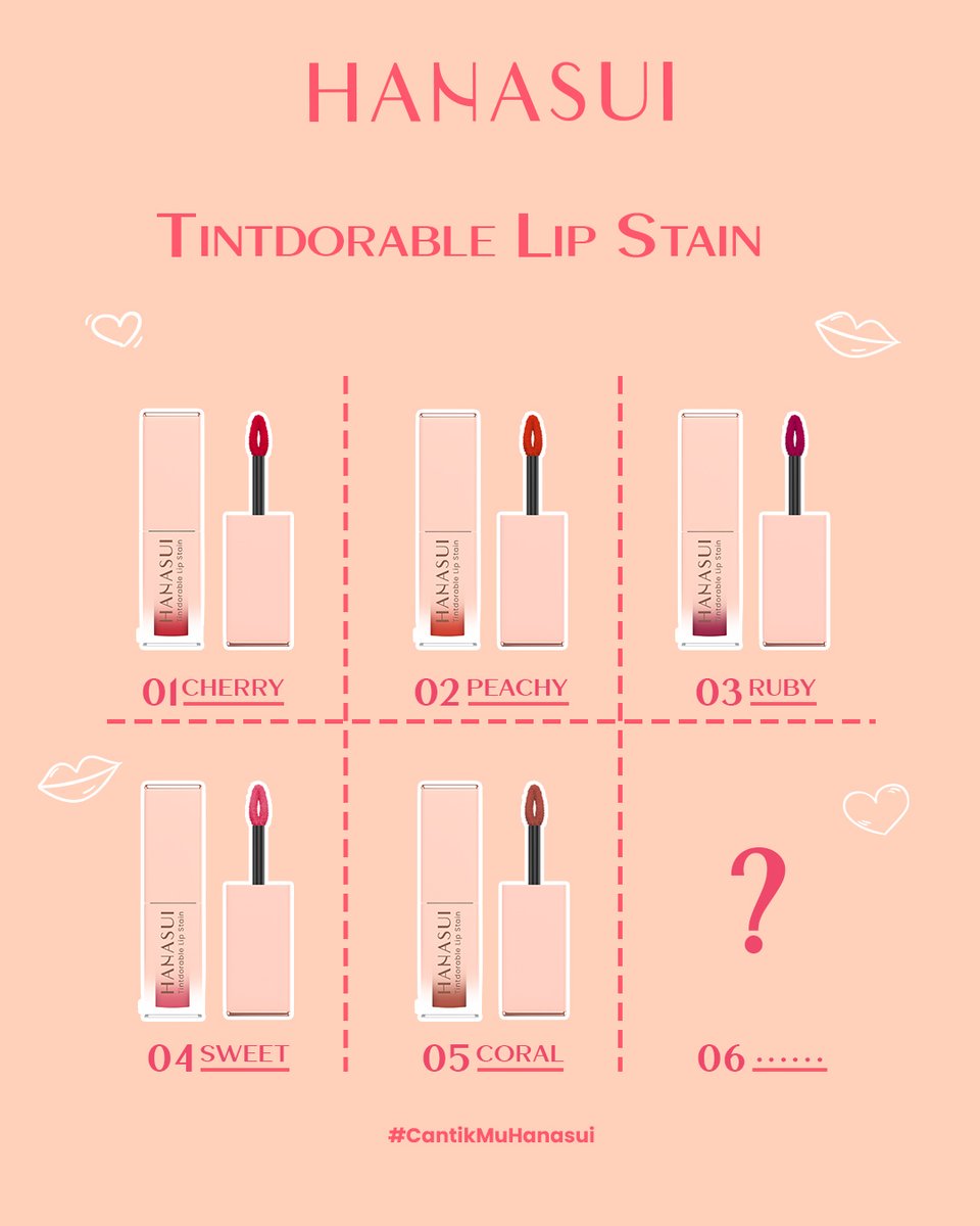 OfficialHanasui's tweet photo. Tebak shade Lip Tint yuk, Hanasist!
Pecinta Tintdorable Lip Stain dari Hanasui pasti tau kan shade apa yang kosong? Tulis jawabanmu di kolom komentar yaa!
Jangan lupa tag sahabatmu juga!โบ๏ธ
#CantikMuHanasui
#CantikGakAdaBatasan
#Hanasui #LipSeries https://t.co/o29FF19cWU
