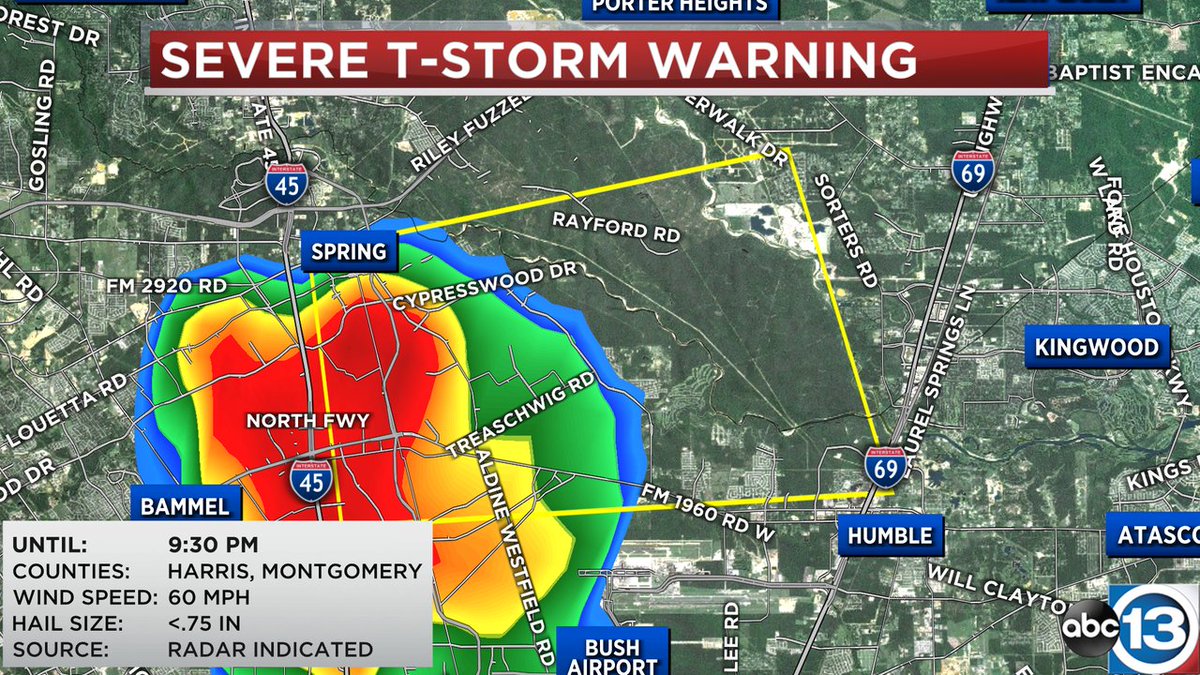 abc13weather's tweet photo. A SEVERE THUNDERSTORM WARNING has been issued for Harris, Montgomery through 7/10 9:30PM.

Go to https://t.co/MWFK4V4Q77 for the latest updates.

#TXWX #ABC13 https://t.co/P3bssSbr9p