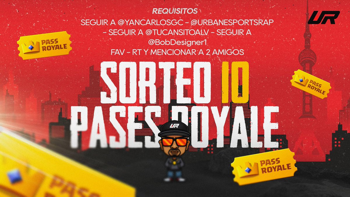 ⛔⛔⛔SORTEO DE 50 DÓLARES (10 PASES ROYALE)⛔⛔⛔

Requisitos:
✅Seguirme
✅Seguir a <a href="/UrbanEsportsRap/">Urban Esports 🎙</a> 
✅Seguir a <a href="/yancarlosgc/">UR YIAN</a>
✅Seguir a @BobDesigner1
✅Etiquetar 2 amigos
✅Fav y RT❤️🔃

⚠️Acaba en 7 días⚠️
💜Mucha suerte a todos💜
