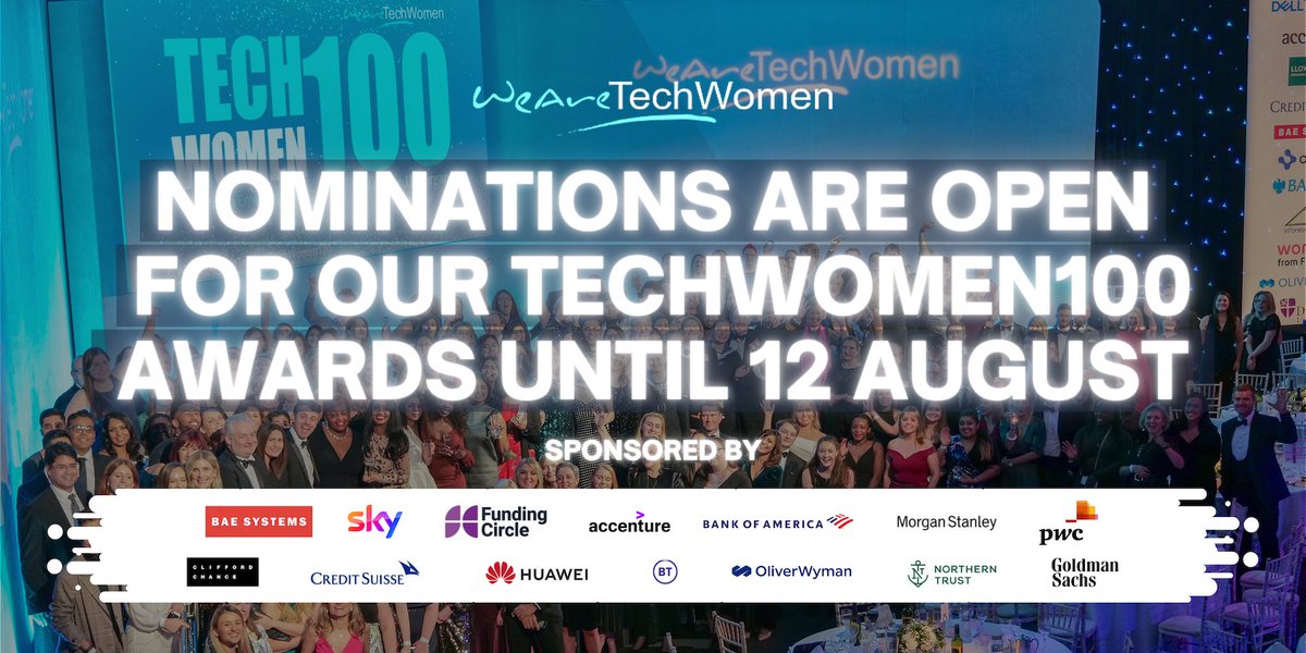 WeAreTechWomen's tweet image. Do you know any remarkable #womenintech? Of course you do! 🥳
Start your week off by celebrating someone below the director level in #tech by nominating them for a #TechWomen100 Award 💙✨
Nominate now 👇🏽
bit.ly/WATW_TW22