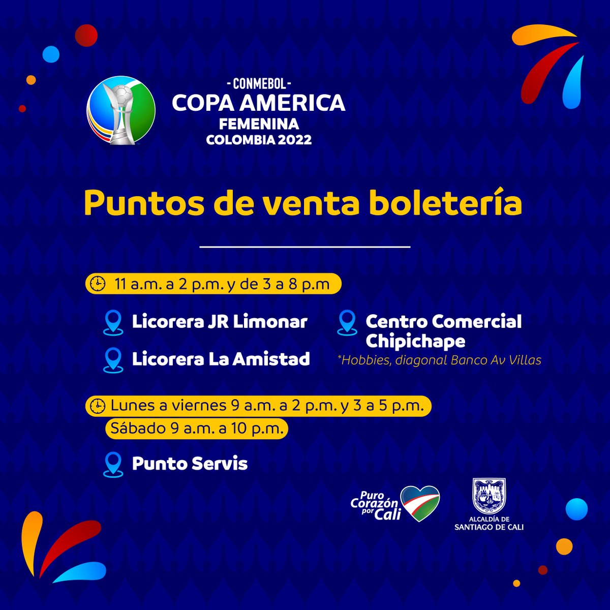 ¡Hoy juega nuestra Selección Colombia Femenina🇨🇴!

Sigamos mostrando nuestro respaldo al fútbol femenino y vamos al Pascual en la segunda jornada de <a href="/CopaAmerica/">CONMEBOL Copa América™️</a>. Conoce los puntos de venta de boletería y vive la fiesta del fútbol continental. 

#CaliEsCopaAmérica⚽️