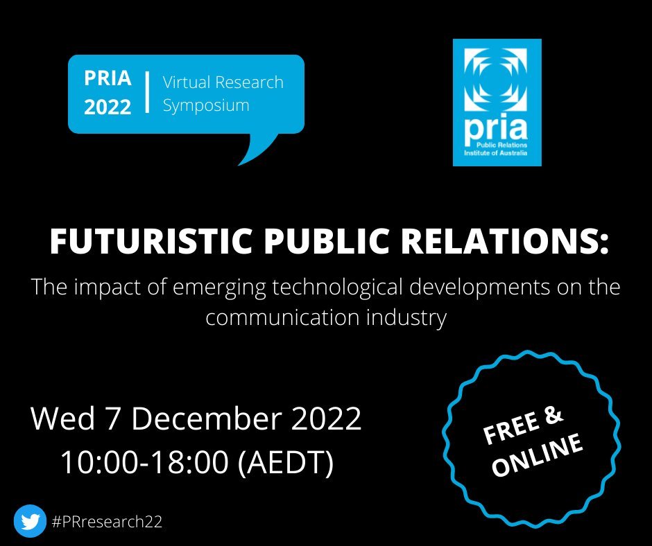AmyJohnsonPhD's tweet photo. Join us on Dec 7 as we ask what the future holds for PR. Welcoming abstracts for #PRresearch22. More info: https://t.co/nS3V9u1oXx 
#ResComm #EduComm #PRResearch #PublicRelations https://t.co/5p7lspnteY