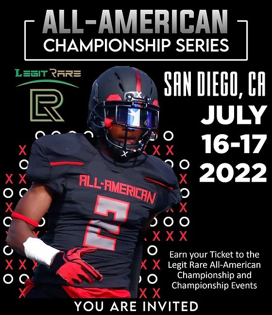 Thankful for an invite to the All-American Championship Series
<a href="/fbCoachBill/">Bill Mclaughlin</a> @Krazylegz40 @LegitRare @LegitRare_Elite <a href="/Coach_Par/">Ken Parman</a> <a href="/Passing_Academy/">NorCal Passing Academy</a> <a href="/Greg_Panelli/">Greg Panelli</a> <a href="/CoachScottRob/">Scott Robison</a>