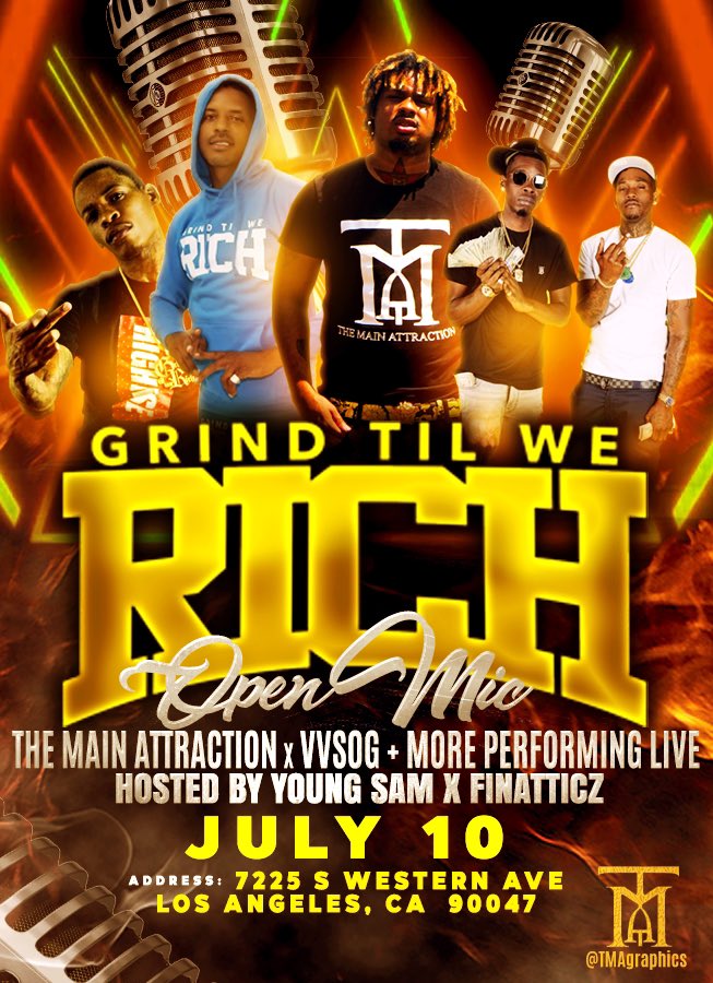 whoisTMA's tweet photo. Only Play Tonight!
LA pop out
@whoisTMA x @sammight69her x @FiNaTTicZ_inc x @vvsog
#GrindTilWeRich #TMAMG #TheMainAttraction #LA #losangeles #california #rapper #losangelesshow #music #hiphop #opennic https://t.co/PY1A5jZbXT