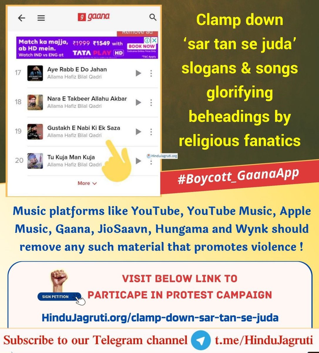 Prabhak41657341's tweet photo. Any person who is found using these songs or such lyrics should be immediately apprehended and jailed for antinational activities.

#Boycott_GaanaApp #GaanaApp_Supports_Beheading https://t.co/qFSslv0GxM