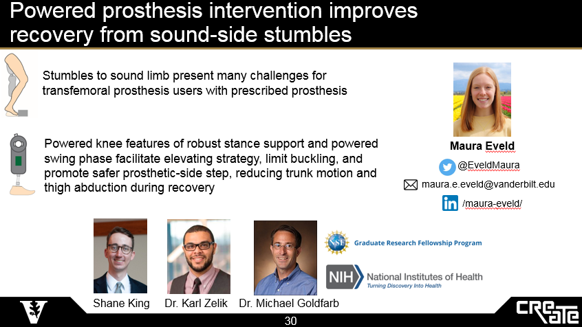 Really enjoyed presenting work addressing stumble recovery for transfemoral prosthesis users at #WCB2022 Lots of neat talks with great discussion at the Falls - Prediction &amp; Prevention session <a href="/2022Wcb/">WCB 2022</a>