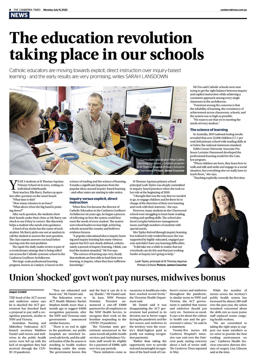 ceacg's tweet photo. We invited journalist Sarah Lansdown into our classrooms to see how our teachers use high impact practices based on the science of learning. #scienceoflearning #thecanberratimes https://t.co/TUu48Elnyi