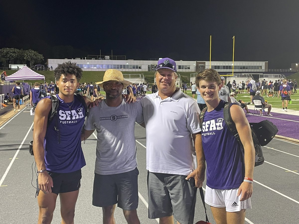 Had a fun night at <a href="/SFA_Football/">Lumberjack Football</a> elite camp! Caught up with an old friend @IsaacPettigrew from flag football days. Never stop learning and putting in the work. <a href="/coachanzaldua35/">Isaac Anzaldua</a> <a href="/soneworleansbra/">Coach Lewis 🏈🥎💯</a> <a href="/CoachMaskSU/">Coach Nick Mask</a> <a href="/Coach_JHarness/">Coach Harness</a> <a href="/GL_Martin82/">Garrett Martin</a> <a href="/CoachTWhitt/">Tyler Whitt</a> @CoachRomoOttawa <a href="/CoachTBleil/">Tim Bleil</a>