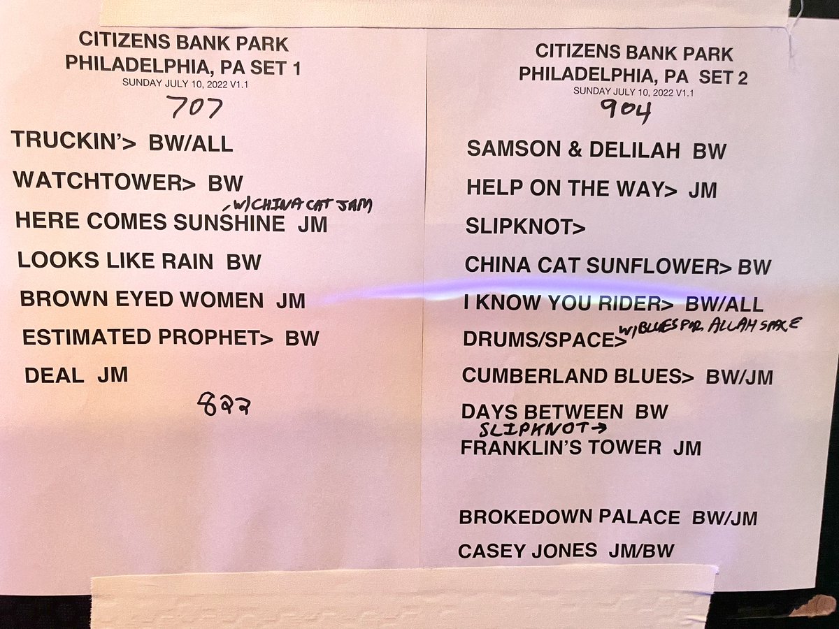 deadandcompany's tweet photo. 7/10/22 Philadelphia, PA
Showtime: 7:07pm-11:03pm.  
Jay Lane on drums. 
Next Show: Tues. 7/12/22 Burgettstown, PA
7pm ET showtime, don't be late!!
#DeadandCoTour2022
📷: Matt Busch https://t.co/AHDWI4bPjS