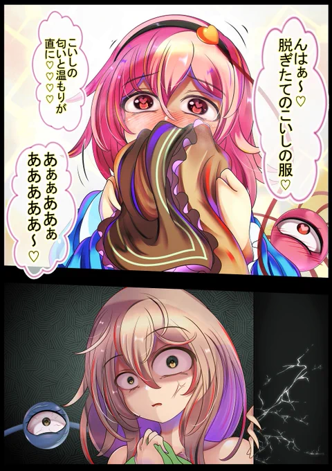 こいしちゃんがお風呂に入っている間、我慢できずにこいしちゃんの脱いだ服の匂いを嗅いでしまったさとりん 