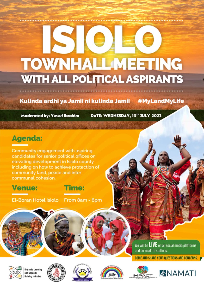 NamatiKenya's tweet image. Protecting community land through implementing progressive laws like the Community Land Act 2016 is a key role for political leaders.

Join the debate, on Wed. 13 July, among aspiring political leaders in Isiolo county to discuss how to ensure the protection of #communityland.