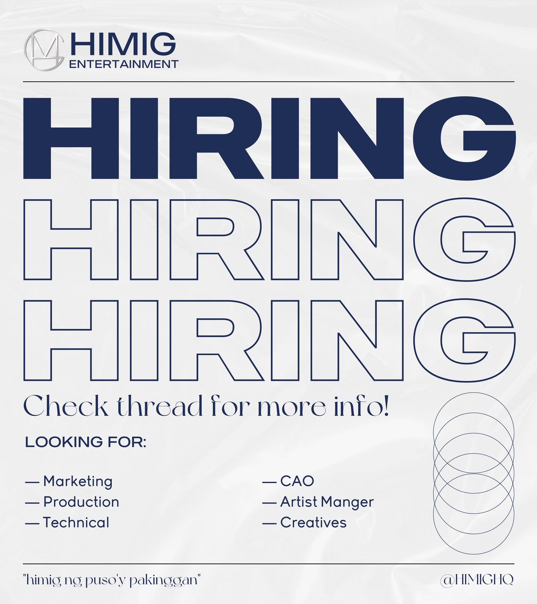 Greetings, #HQRP, #ANIRP and #KRP! 

HIMIG Entertainment is hiring!
We are once again opening our doors for new recruits. Check the thread to see the positions where you fit best, and then fill out the form. We are thrilled to see you!