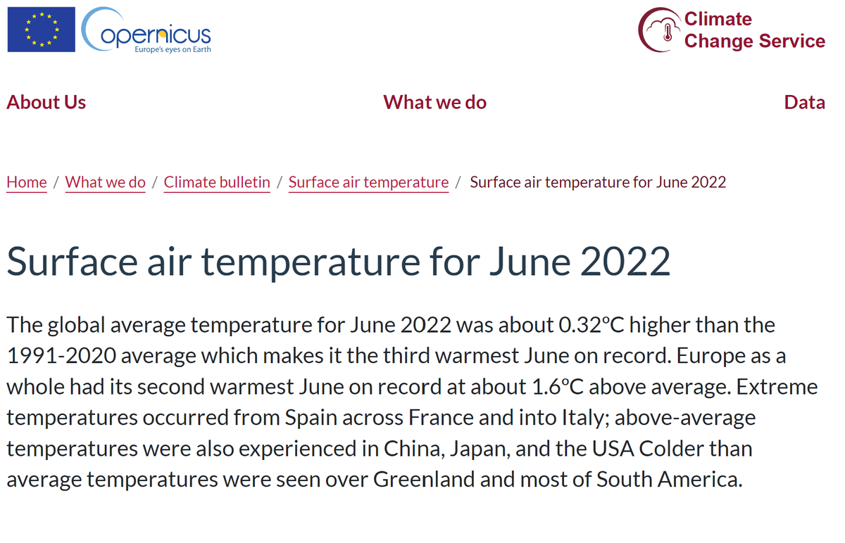 Yes_Ecosystem's tweet photo. The global average temperature for June 2022 was above 0.32 degree C higher than previous three decade average. This is alarming! The needs to rise and start acting now to #saveearth.

#yesworld #biggestmission https://t.co/V6hNuZcug8
