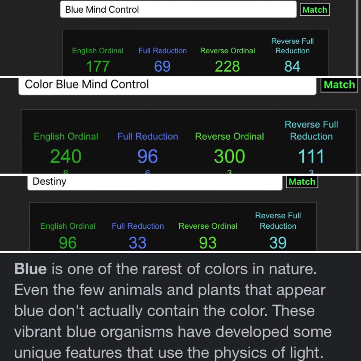 JM14LikePi's tweet photo. One of the rarest colors yet it’s almost everywhere in our society. Look around your own home, applications on your phone, all the various blue imagery you can think of and wonder why? Sure it’s a beautiful color but what are colors really? #Gematria https://t.co/8ROlOba30A
