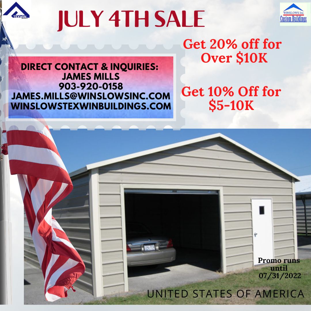 I believed you are still in need of Metal Buildings? We are here to give solutions to your needs! Message us now for free quotations.

#metalgarage #metalbuildings #competitor #metalbuildinghomes #portablebuilding #sale #July4thsale #roofing #metalbuildinghomes