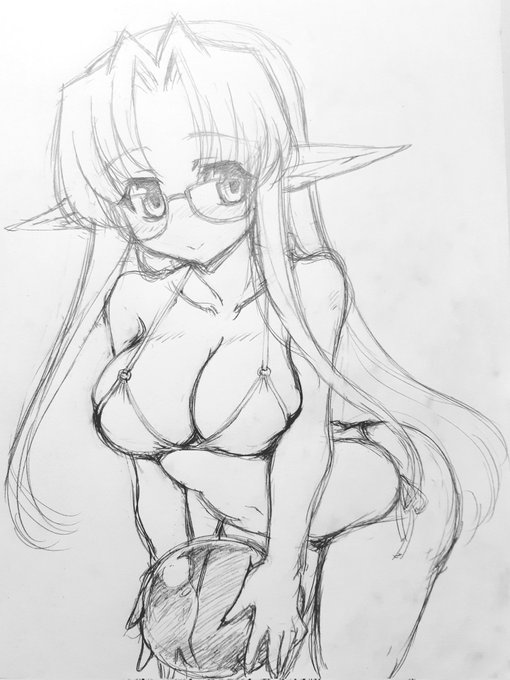 エネミア(うちのこ)の水着絵。暑くて寝れねーのでお手入れ。 https://t.co/ztZxf4NLSy 