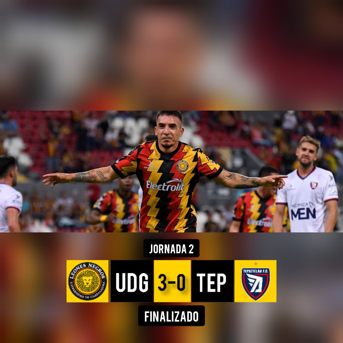 HayUdeg's tweet photo. Termino el partido en el Monumental Estadio Jalisco vaya triunfó de nuestros Leones Negros que ganaron, golearon y gustaron, Los esfuerzos Rai Villa y Vallejo anotaron está noche y brillaron mientras que Martin Galván tuvo minutos en el segundo tiempo https://t.co/mbTPE3BD7S