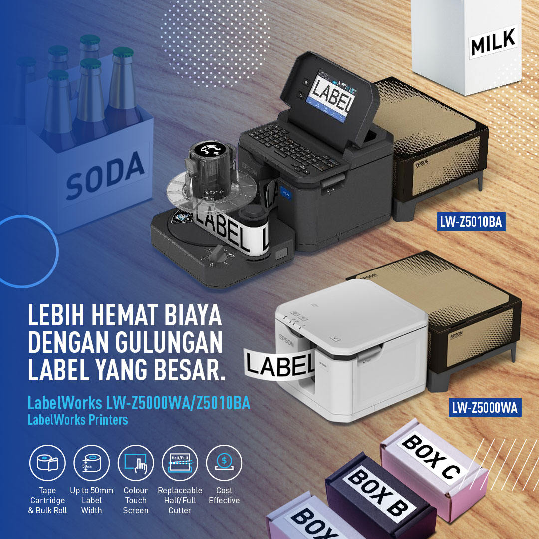 EpsonIndonesia's tweet photo. Kamu termasuk yang butuh #cetaklabel dalam jumlah besar tapi tidak mau keseringan ganti #label? Printer Epson LabelWorks LW-Z5000WA/Z5010BA pas banget untuk memenuhi kebutuhan kamu karena bisa menggunakan gulungan label yang besar.
https://t.co/dHEC6wH8lN https://t.co/rYlOEkz8xF