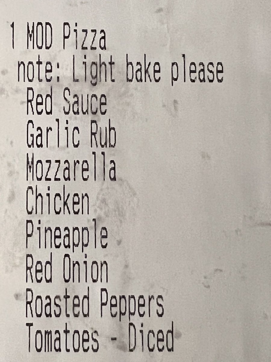 mrdavidlong's tweet photo. @MODPizza has always been my favorite pizza place.  We have ordered the pizza to be light baked as usual, but it’s burnt, so it’s disappointing! https://t.co/d62CEWBHHj