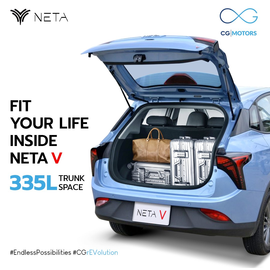 Take everything with you on your journey to #EndlessPossibilities! 
Neta V's 335L Trunk Space which is expandable to 552L will fit everything. 
Visit the CG Showroom at Bishalnagar, Bhatbhateni.
Contact: 01-4440269 | 16600111269 | 9820105053
#CGRevolution #NetaV