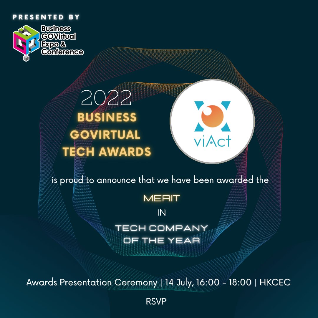 AiViact's tweet photo. 🏆 Glad to share that viAct has received Merit Award in 'Tech Company of the Year'!

We cordially invite you to join Awards Presentation Ceremony.  Let’s come and share the Great Moment with us: https://t.co/bnDcw7aMyZ

#viAct #HongKong #TechCompanyOfTheYear #BUSINESSGOVirtual https://t.co/ax28iXqiWO