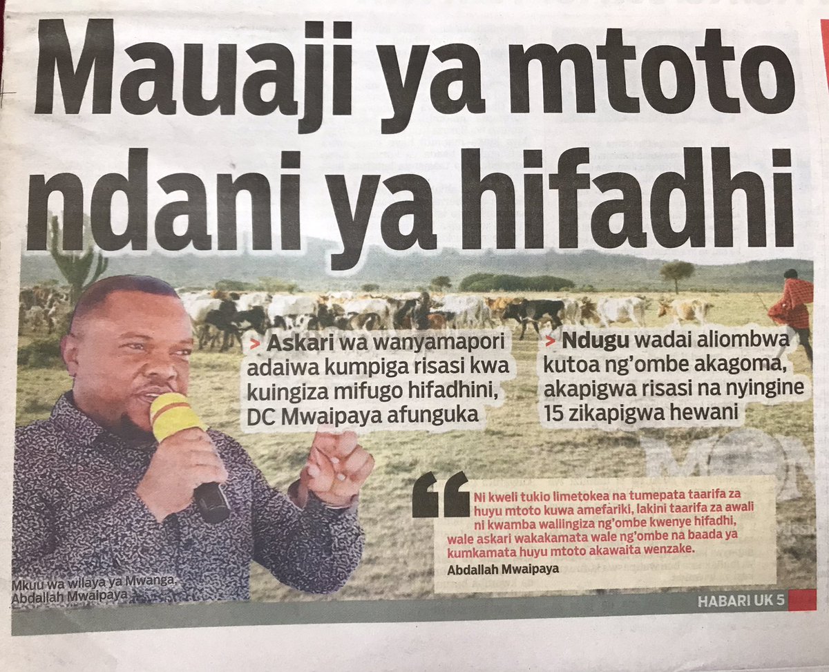 MariaSTsehai's tweet photo. A Maasai child (15 yrs) was shot dead by rangers after his cattle strayed into Mkomazi Game Reserve in Kilimanjaro #Tanzania
This is militarized conservation that @TunduALissu @StephenCorrySvl et al are talking about! Unacceptable! Wildlife conservation at the cost of human life? https://t.co/5FAkc4aURP