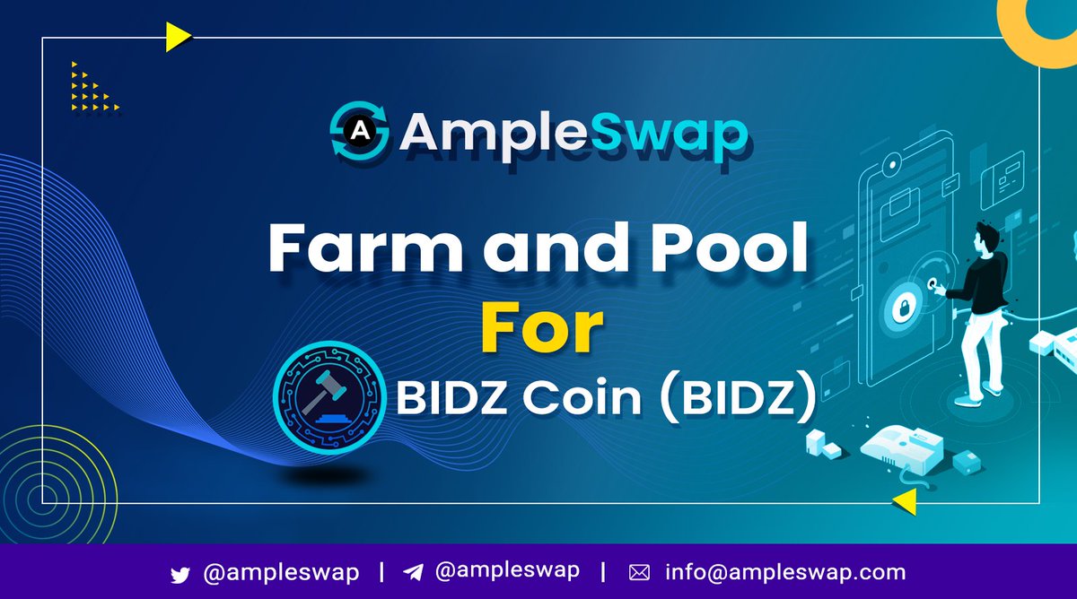Let us Welcome @bidzcoin to #AmpleSwap FARM &amp; Pool 

Stake BIDZ-BNB LP to Earn $AMPLE 
ampleswap.com/farms 

Stake $AMPLE to Earn $BIDZ
ampleswap.com/pools 

Launch Date - 11th July 6 AM UTC Time
#AmpleSwap #BSC  #YieldFarming