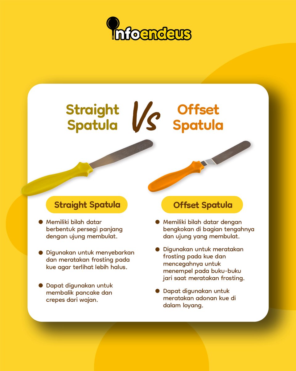 Kenalan yuk sama spatula yang pastinya sering dipakai untuk bikin kue. Apa bedanya dan gimana penggunaannya? Langsung aja SAVE postingan ini!

#Endeus #InspirasiMasakTiapHari #LoveHomeFood #AdaEndeus #MasakCepat #MasakSehat #MasakHemat #infoendeus #Tips #tipsmasak