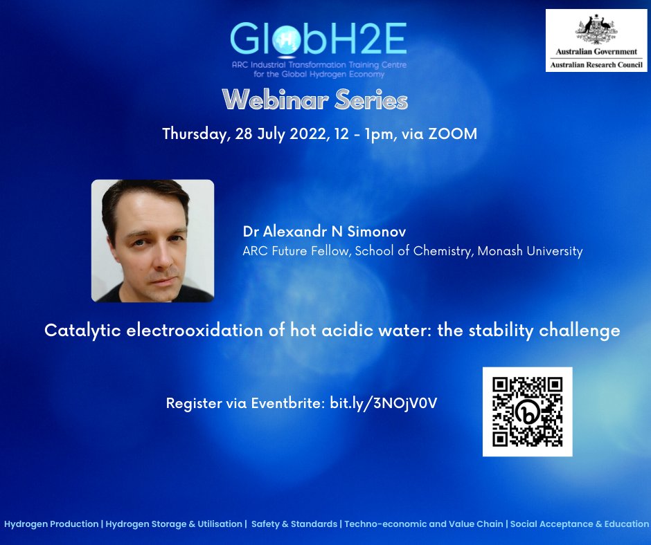 Global Hydrogen Economy (@globh2e_unsw) on Twitter photo Join us for the GlobH2E webinar series with our first speaker Dr <a href="/Simonov_A_N/">Alexandr Simonov</a> on 28 July, 1 -2pm (via zoom) to learn about sustainable hydrogen production through acidic #watersplitting. Register via eventbrite.com.au/e/globh2e-webi… Join us for the GlobH2E webinar series with our first speaker Dr <a href="/Simonov_A_N/">Alexandr Simonov</a> on 28 July, 1 -2pm (via zoom) to learn about sustainable hydrogen production through acidic #watersplitting. Register via eventbrite.com.au/e/globh2e-webi…