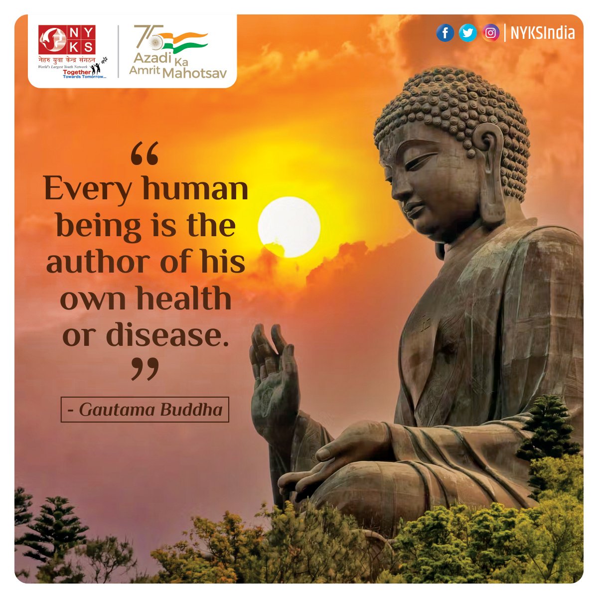 “Every Human Being Is the Author of his own Health or Disease.”- Gautama Buddha

#WeekendQuote #Motivation #Health #Positivity #GautamaBuddha #quote 

@GautamaBuddha42 @YASMinistry @quotemotivation @KottayamNyk @Nyksindia