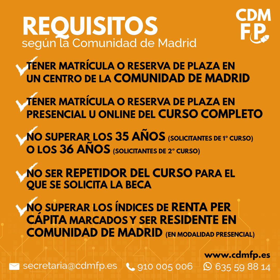 cdm_fp's tweet photo. ¿Estás pensando en estudiar una #FP? 📚

¡Esto va a interesarte! Ya han salido las #BECAS para estudiar #formacionprofesional en centros privados de #ComunidadDeMadrid 😱😱

¡Impulsa tu futuro profesional con CDM FP! 💪🚀
910 005 006 / secretaria@cdmfp.es
https://t.co/luVS0zduiH https://t.co/jrov3fjIKl