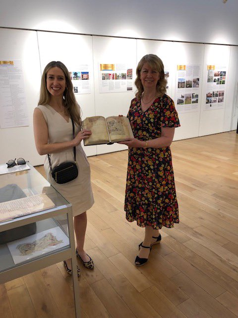 Laura Trott MP and Geraldine Tucker viewing the Textus Roffensis display at our exhibition, containing the first written reference to our town 900 years ago!