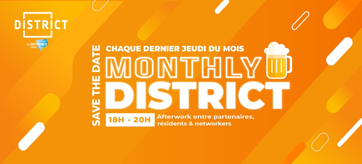 [ J-1 #AFTERWORK ] #MonthlyDistrict
Chaque mois <a href="/DistrictTlse/">District-Tlse</a> organise un Afterwork entre partenaires, résidents et networkers ! L'occasion pour de tous/tes se retrouver et échanger autour d'un verre.

🚨Réservé aux membres du pôle AV et aux membres du District
📅12/07/2022