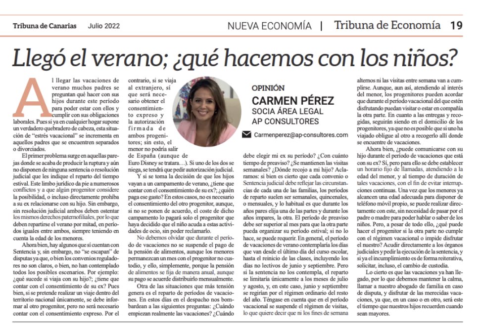 CarmenPerezLab's tweet photo. Se acercan las #vacaciones de #verano..¿Qué hacemos con los #niños? ya en cualquier hogar supone un verdadero quebradero de cabeza, esta situación de “estrés vacacional” se incrementa en aquellos padres que se encuentren #separados o #divorciados 👉 https://t.co/AcGXQzeqPc https://t.co/a4SfTyiVrQ