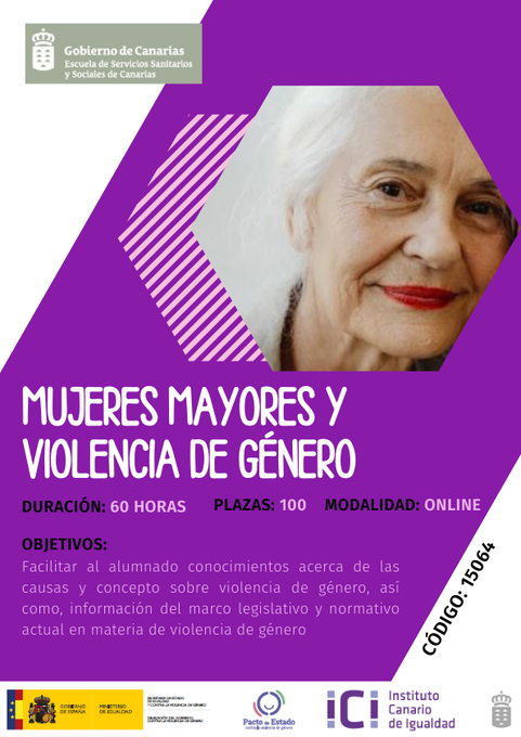 IgualdadGobCan's tweet photo. 👩🏽‍💻 Curso Online de la #ESSSCAN en colaboración con el #ICI:  Mujeres mayores y violencia de género.

💻 Código de curso: 15064. 60 horas.
🗓️ De 5 de septiembre a 30 octubre.
✍🏾 Info e inscripciones: https://t.co/sn6ZIQAU3x https://t.co/1wV8l6nY5i