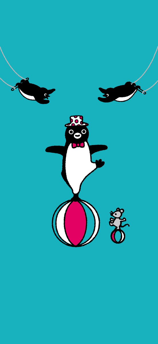 「7月のペンギン
サマーサーカス!
ペンギンは空中ブランコも玉乗りも見事にこなしま」|さかざきちはる＠展覧会ペンギンアパートメント4/21〜のイラスト