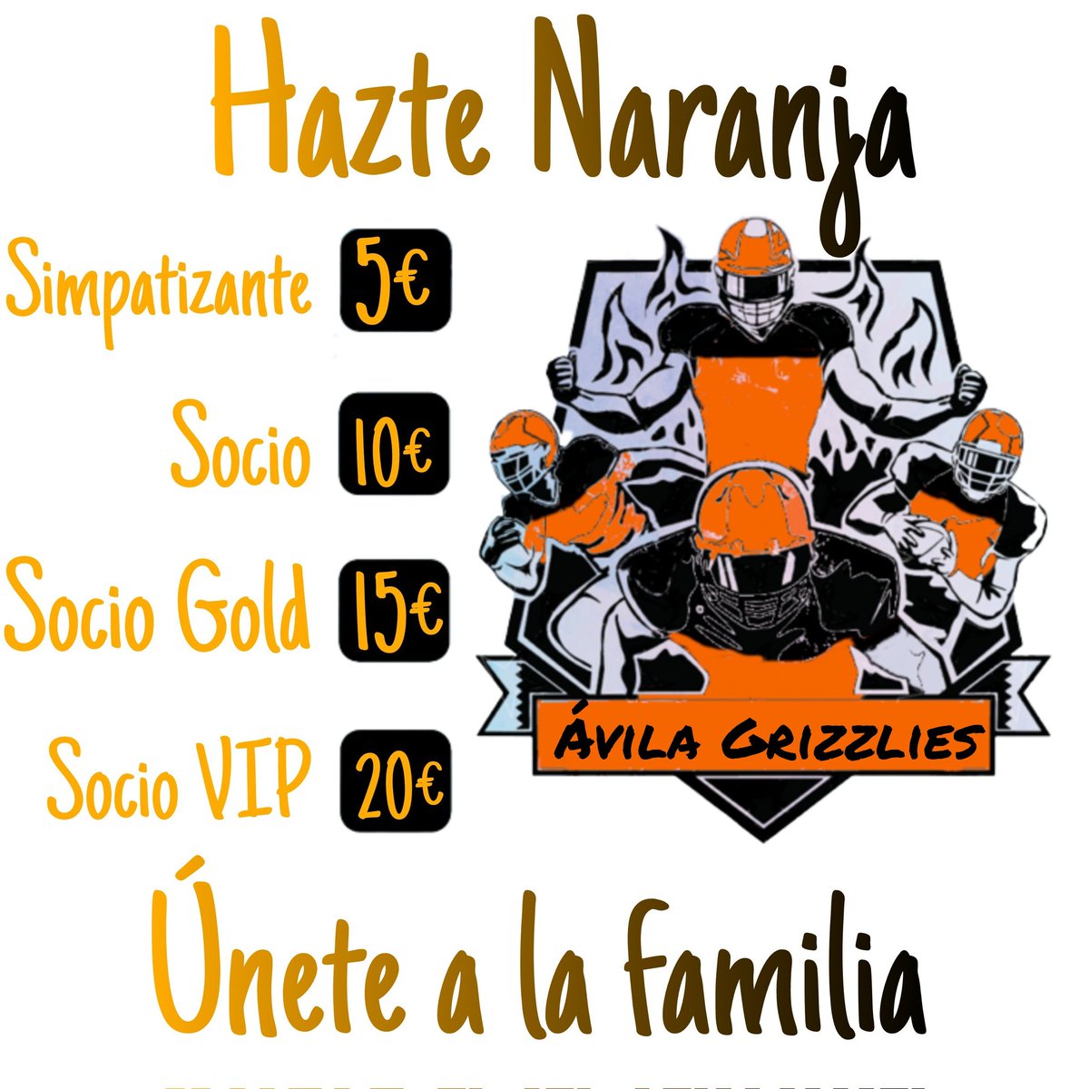 GrizzliesAvila's tweet photo. 🟠⚫Campaña de socios 2022-2023🟠⚫
#HazteNaranja y ayúdanos en la próxima temporada a alcanzar los objetivos, como poder disputar la liga deadrid de contacto, Junior.
#BeAOrange #AlwaysAFighter
Contacta en el 658891090 https://t.co/MEJUulasXg