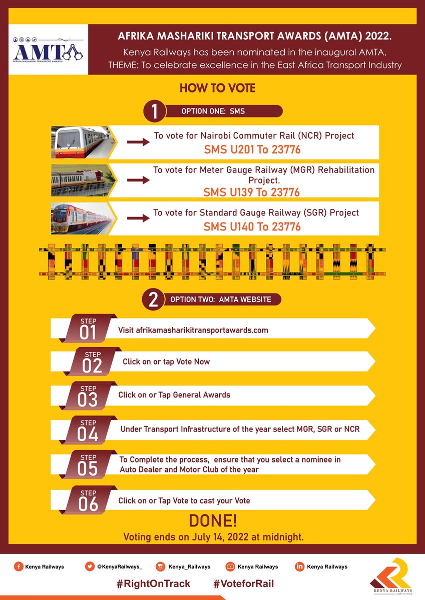 KenyaRailways_'s tweet photo. Dear esteemed customer, you are the end user of most transport infrastructure. Your voice matters. Vote! Vote! #VoteforRail #KeepKenyaMoving https://t.co/QnPLGcdakS