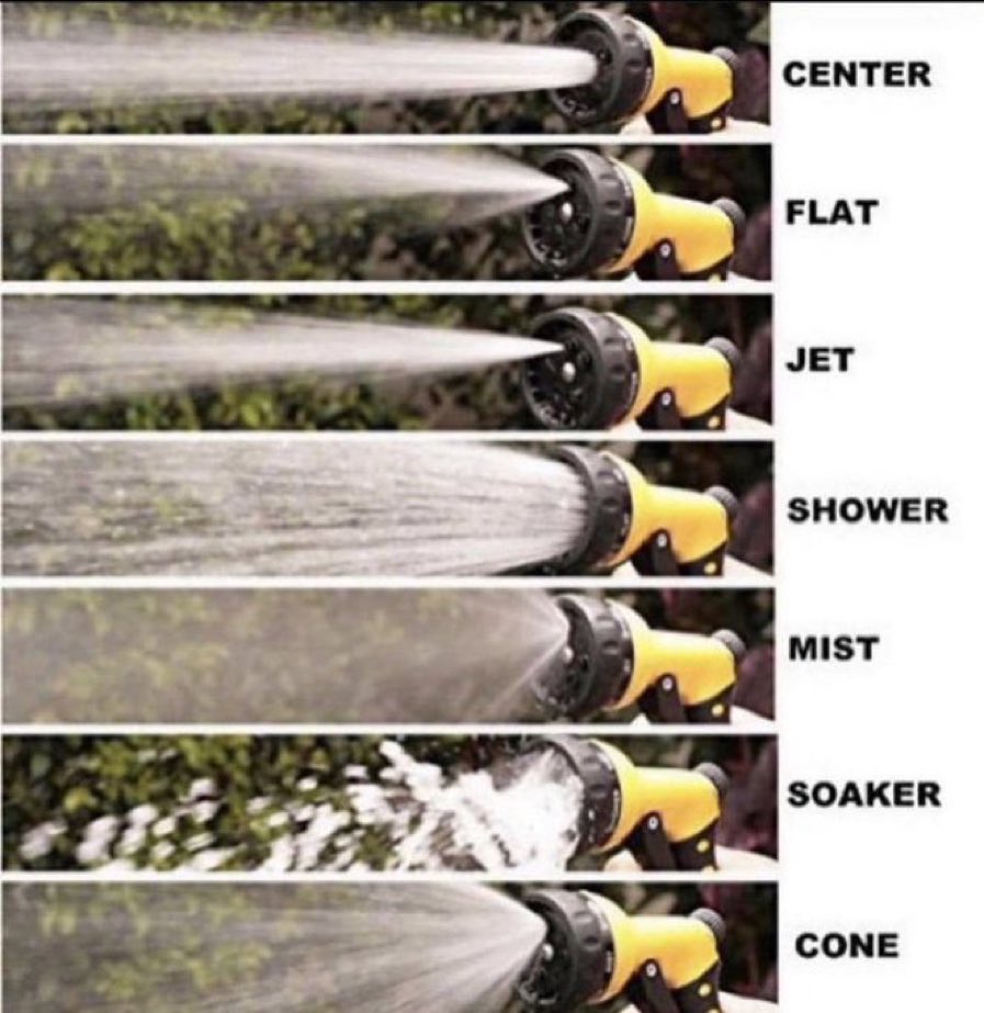 Bucky20171's tweet photo. What’s your favourite garden hose setting ? https://t.co/itJNlywNnZ