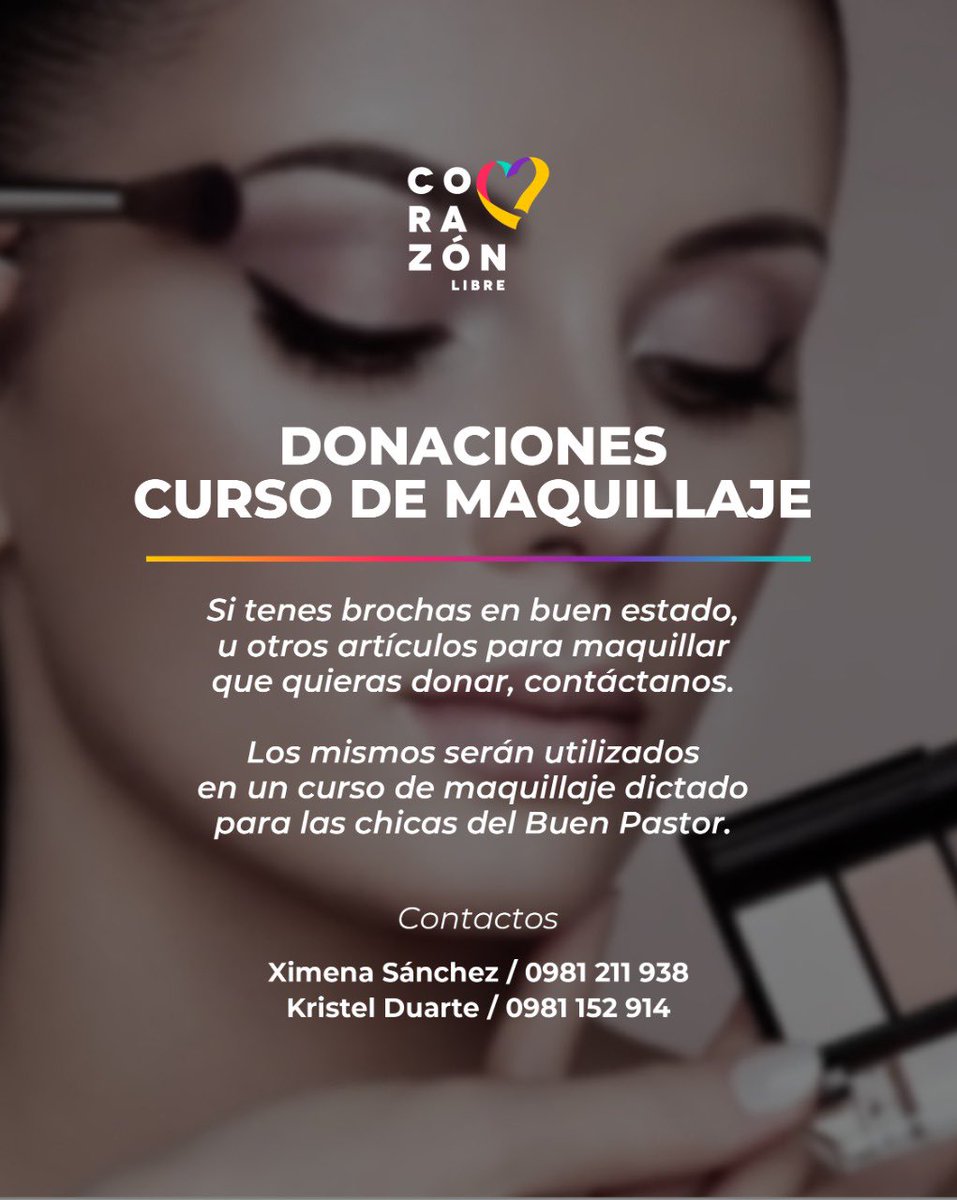 XimeSanchezG's tweet image. AMIGOS! Necesitamos su ayudita para mis amigas del BuenPa

De la mano de @corazonlibrepy tendremos un curso de maquillaje que va permitir que más MPL adquieran habilidades que les permitan reinsertarse a la sociedad en el futuro 🤩✨
