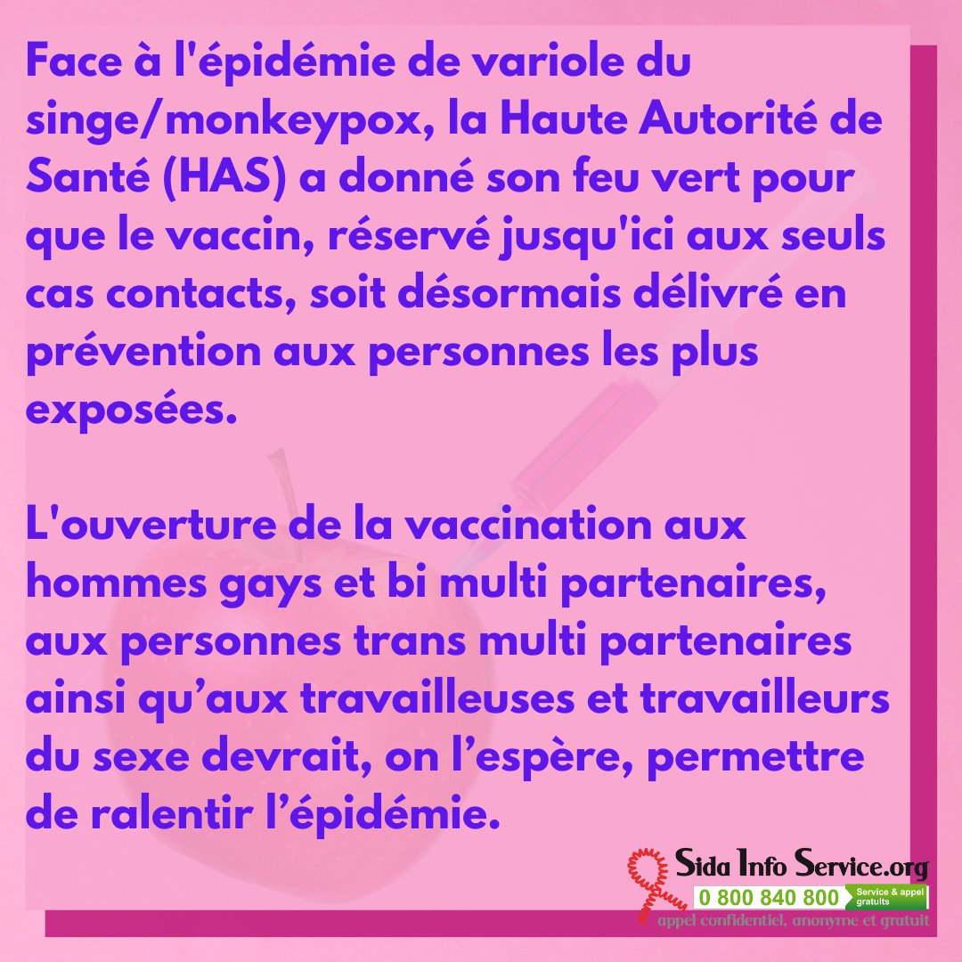 SidaInfoService's tweet image. Pour plus d'infos sur la vaccination contre la variole du singe : 0 801 90 80 69 📞